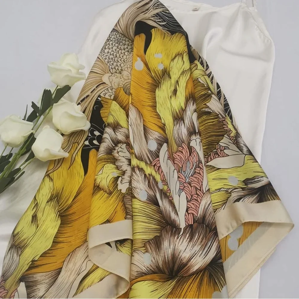 Silk like Fish Print Head Scarf 35